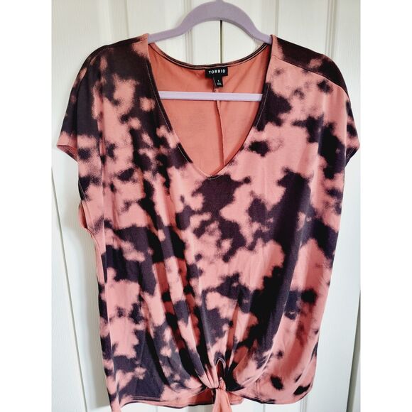 Torrid Super Soft 1 Shirt Women Tie Dye Cupro Tie Front Knit Top 1X NEW - Picture 3 of 6